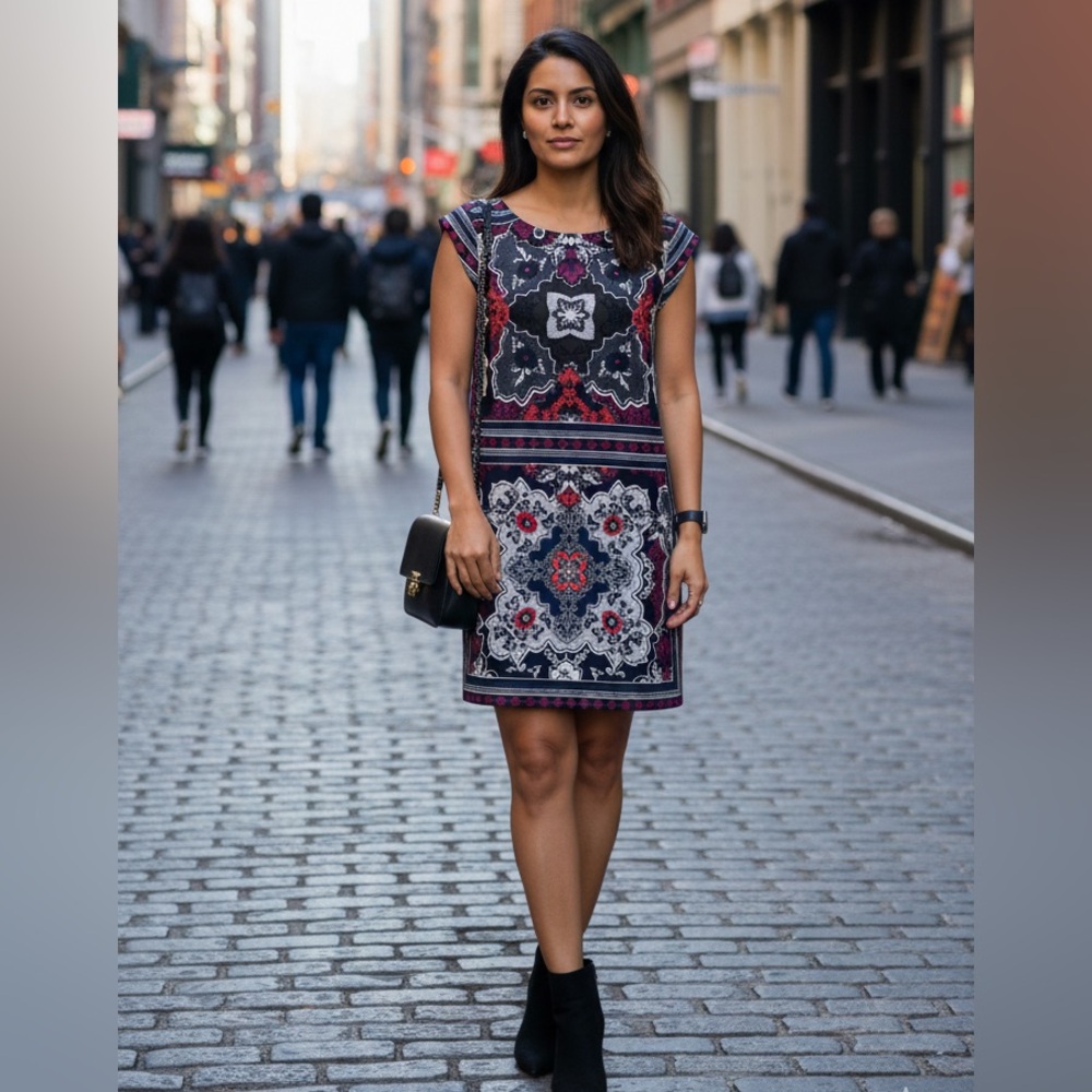 Banana Republic Black and Red Vibrant Sleevless Floral Dress Size 8
